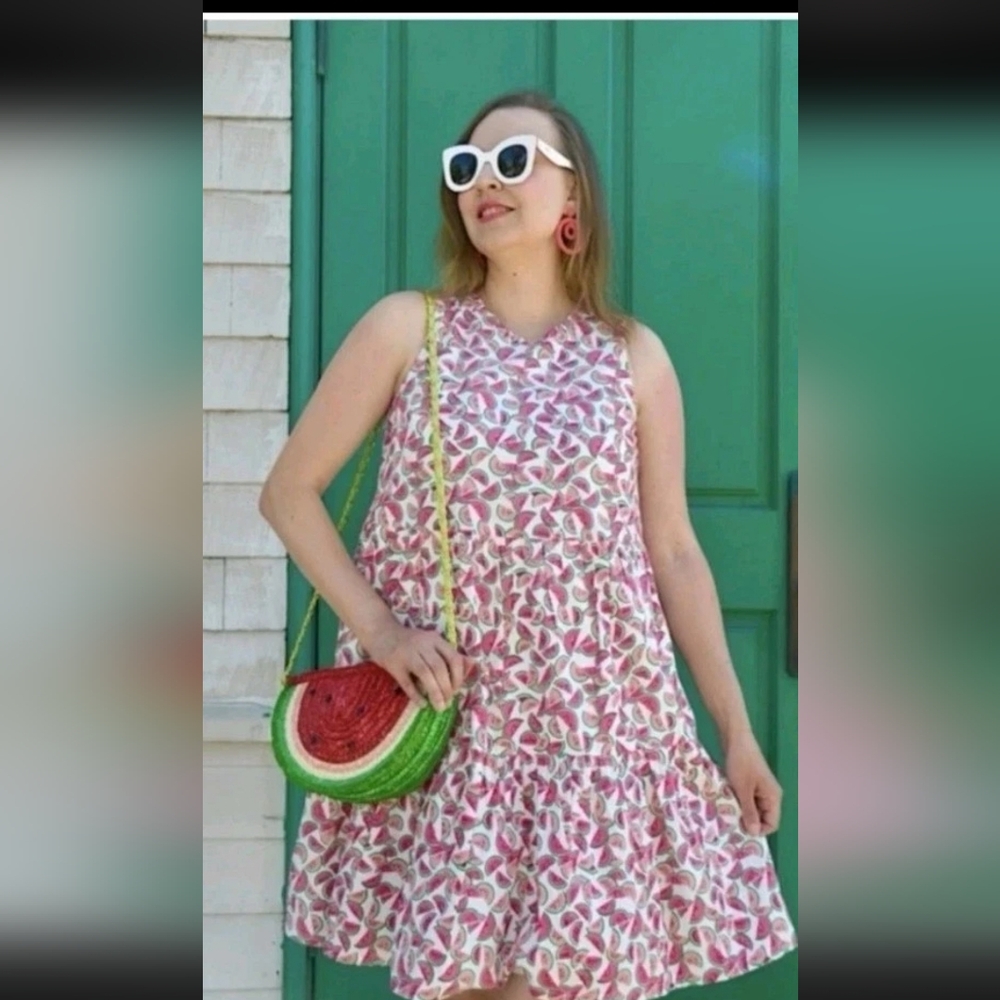 J Crew Watermelon Print Sleeveless Tiered Dress 4 Summer Beach CruiseVacation#10